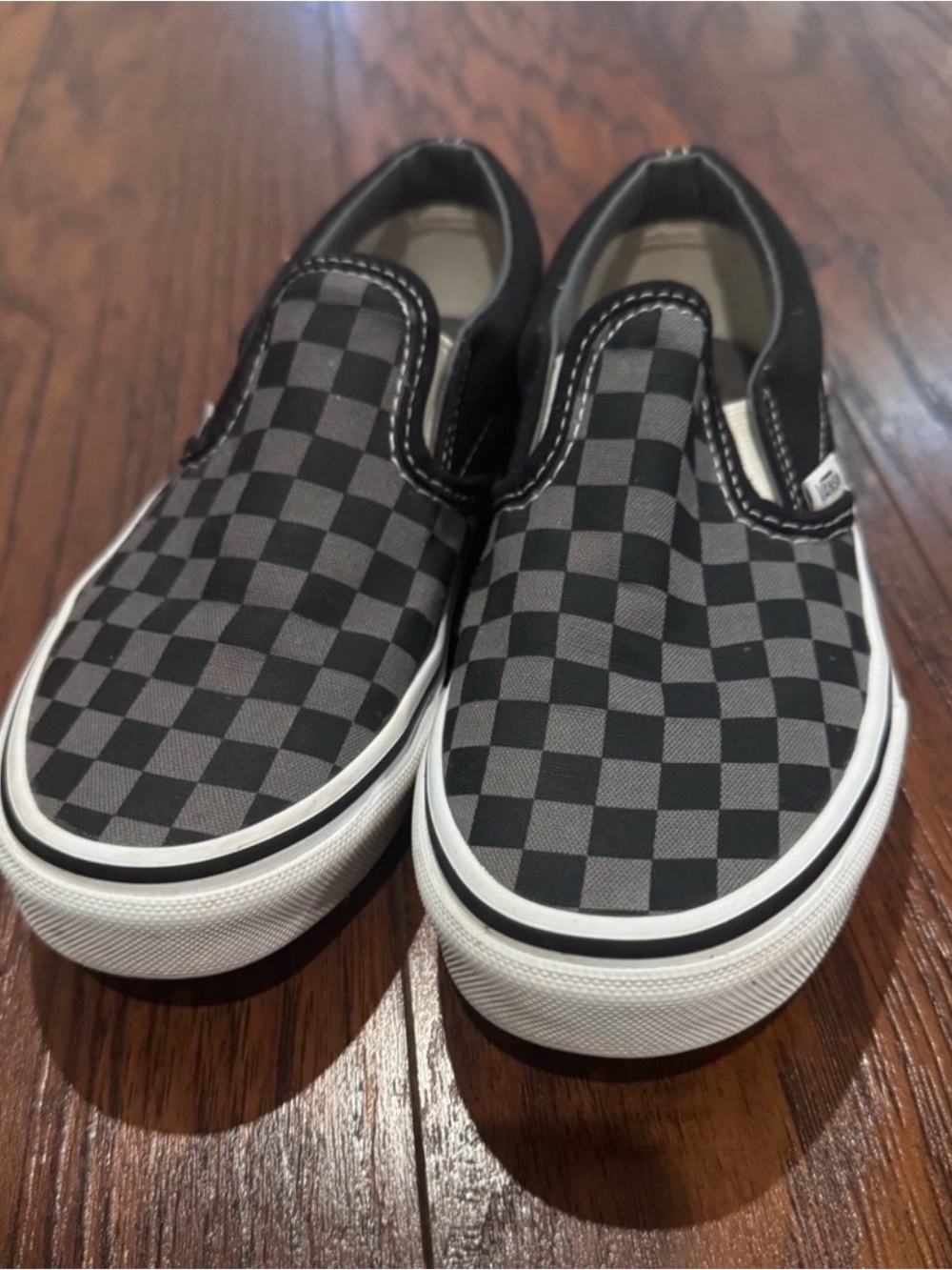 {VANS) Classic Slip On Checkerboard Black Pewter Shoes